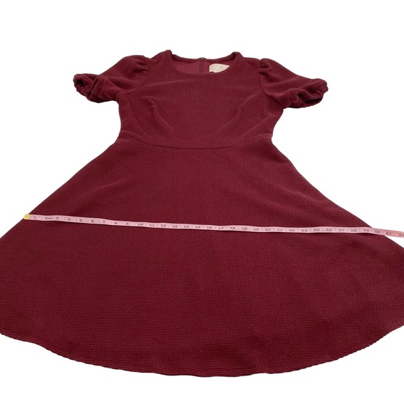 Gal Meets Glam Red Vino Kristen Puff Sleeve Fit And Flare Pocket Dress, Size 12 - Picture 10 of 16
